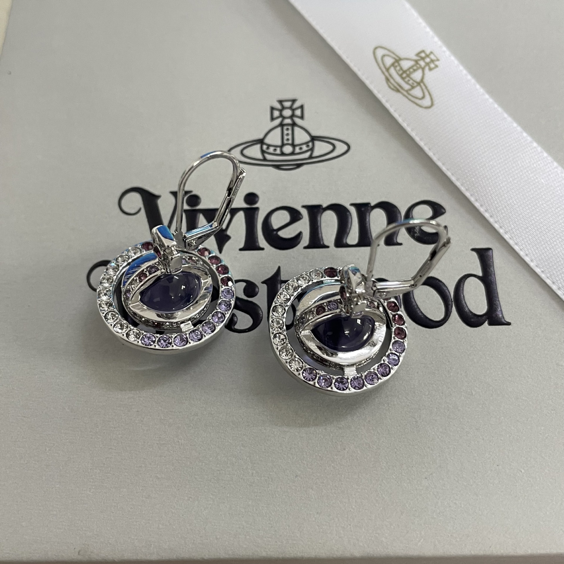 Replica Vivienne Westwood Light Purple Crystal Ball Planet Saturn Earrings