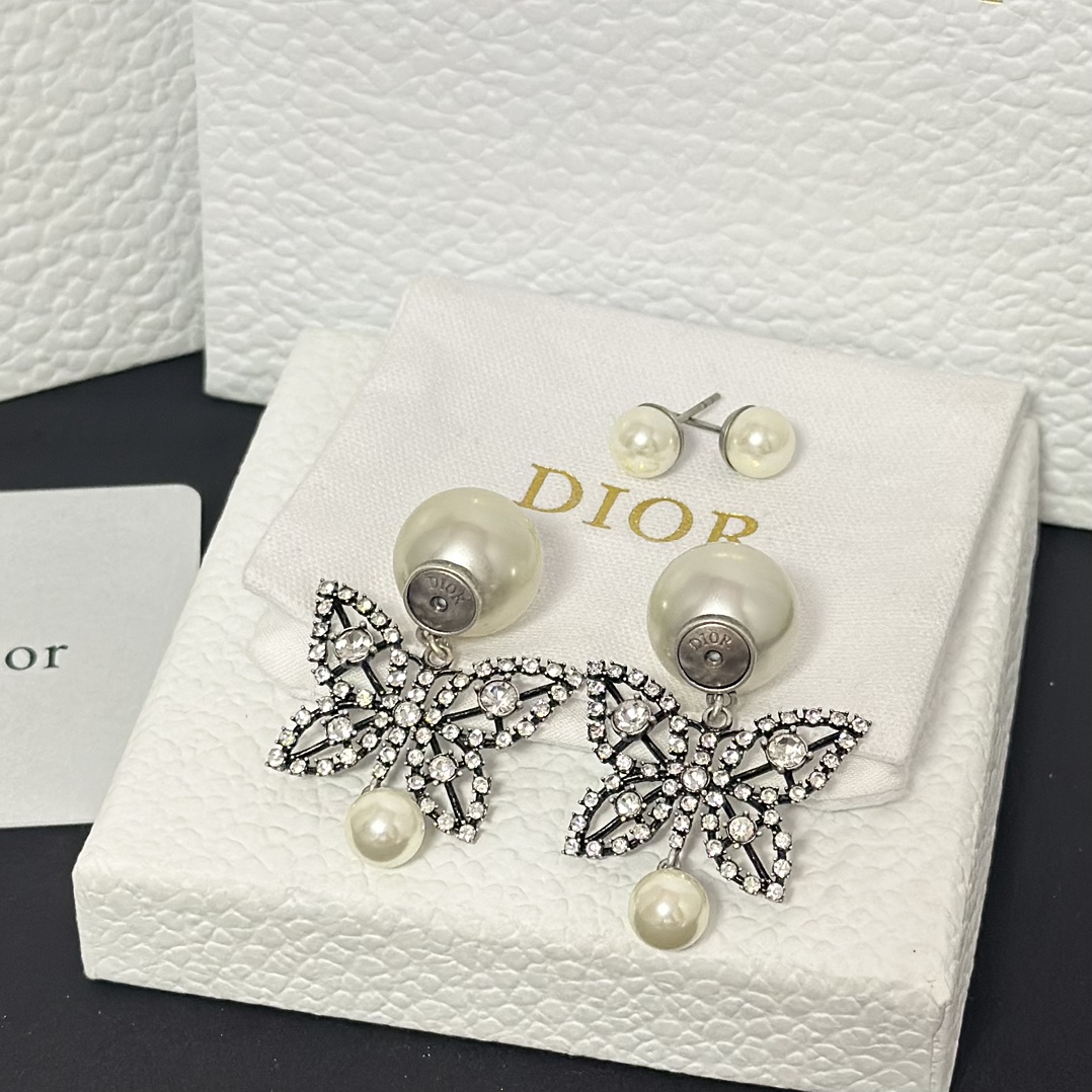 Replica Dior Butterfly Pearl Drop Earrings