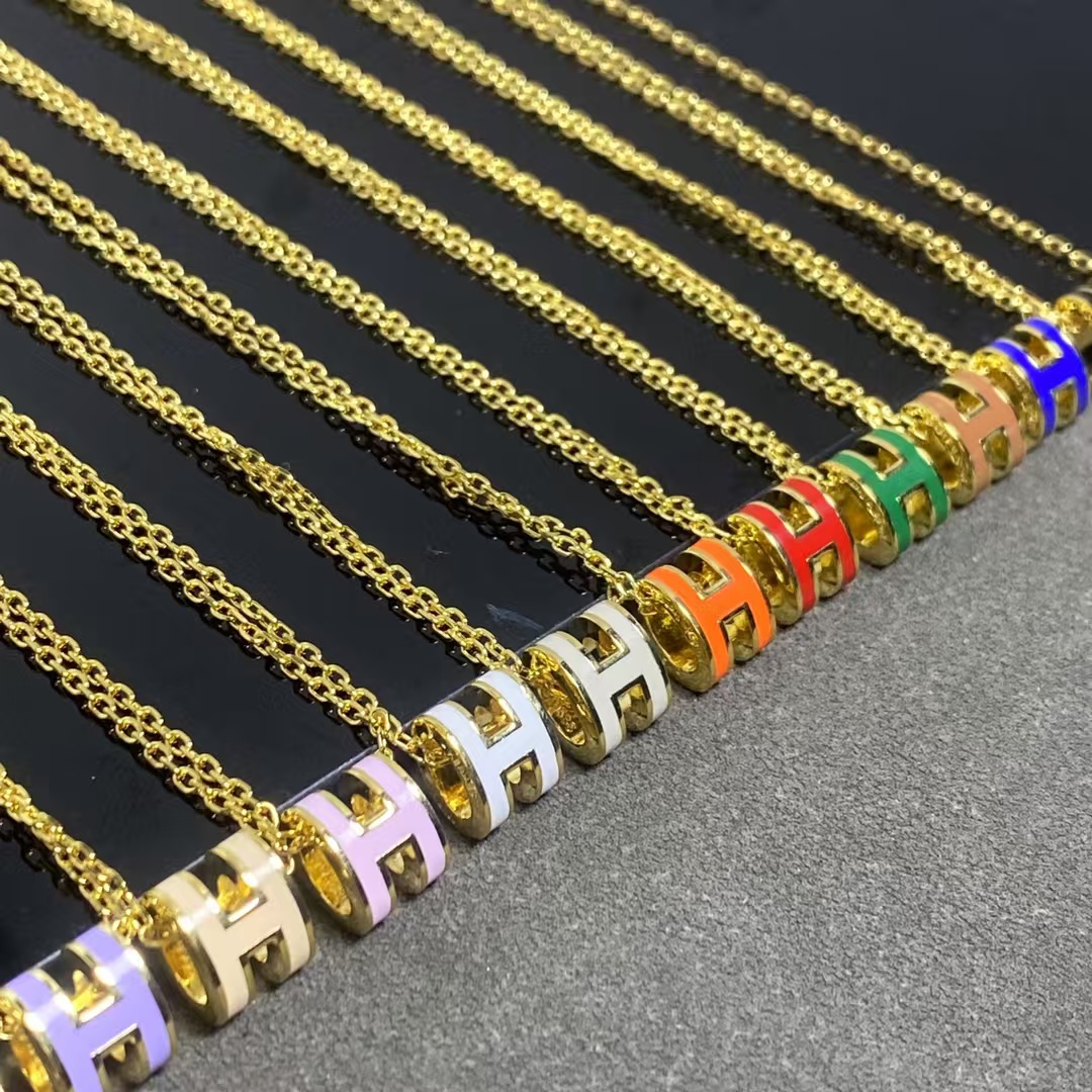 Replica Hermes Mini Enamel H Pendant Necklace