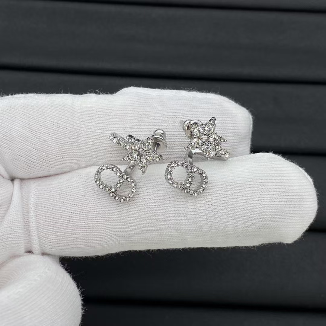Replica Dior Diamond Paved Star CD Drop Earrings