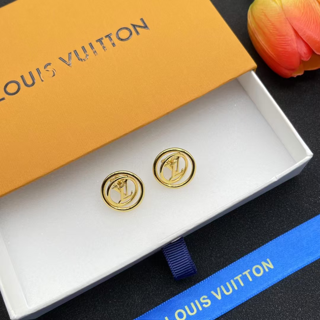 Replica Louis Vuitton Hollow LV Letter Round Earrings