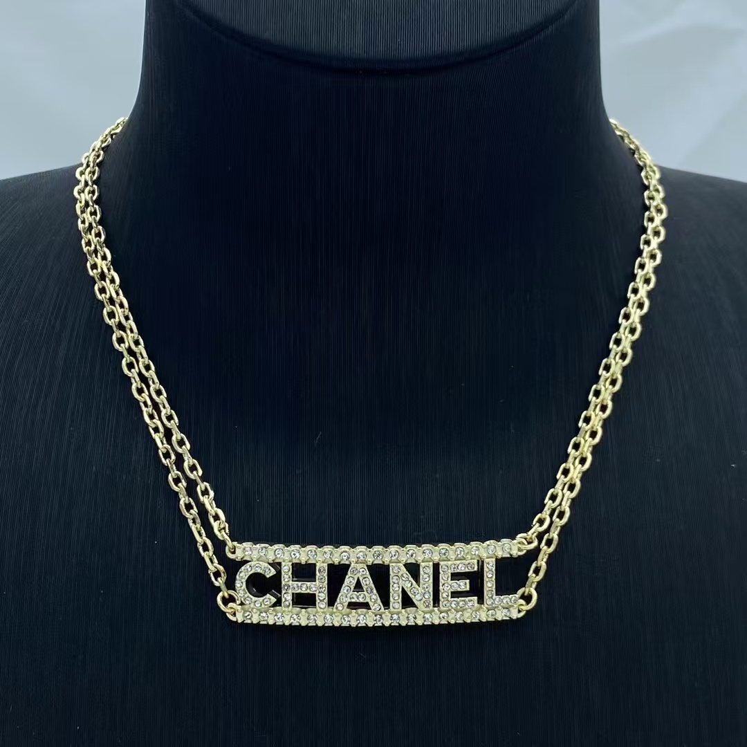 Replica Chanel Letters Pendant Two Row Chains Necklace