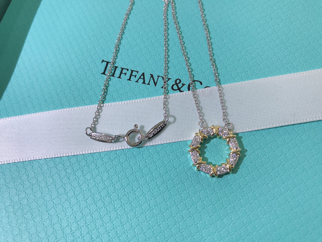 Replica Tiffany Mixed Metal Color Cross Round Pendant Necklace