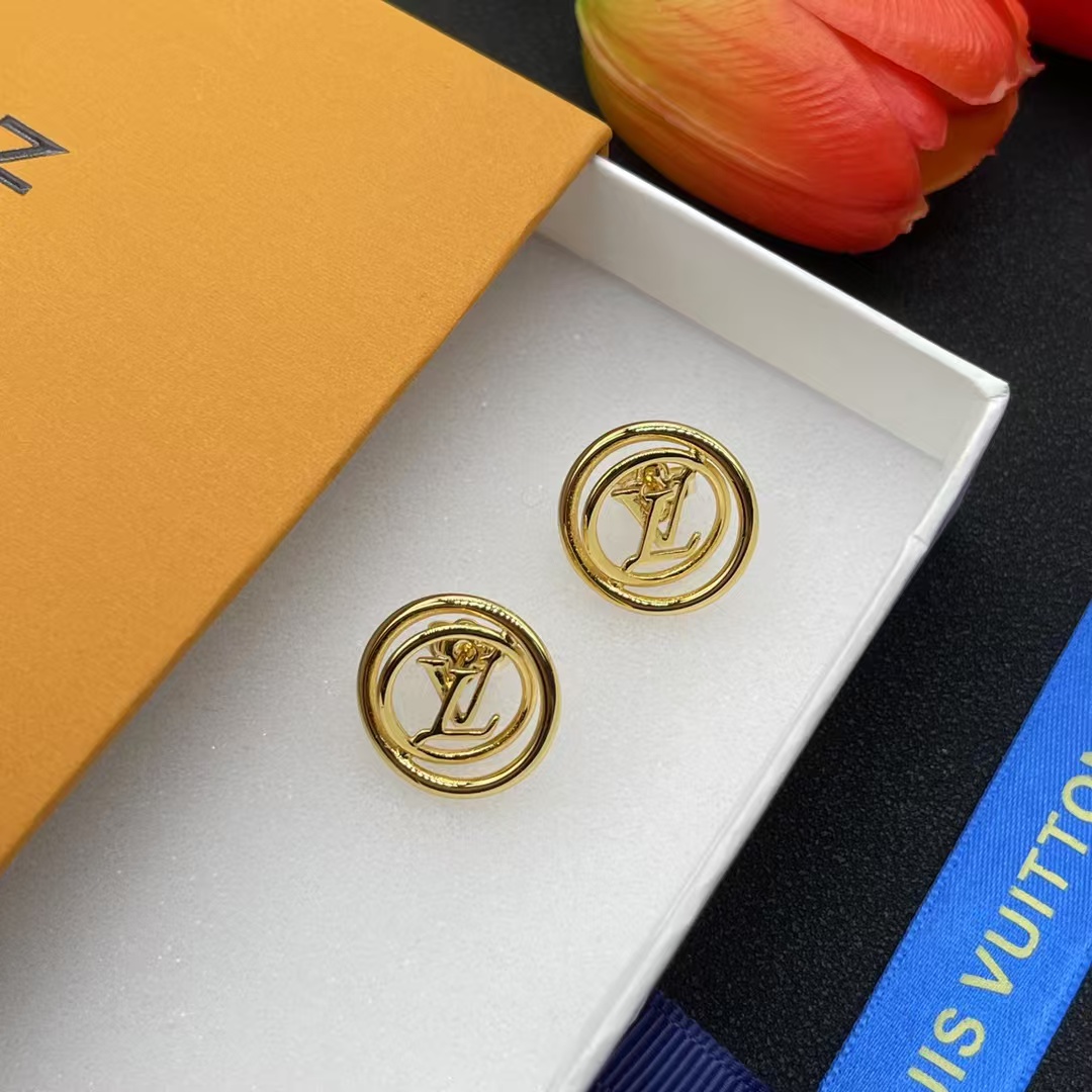 Replica Louis Vuitton Hollow LV Letter Round Earrings