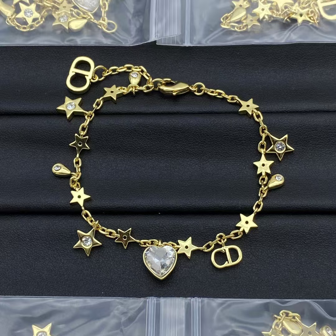 Replica Dior Diamond Heart Star Teardrop CD Charms Bracelet