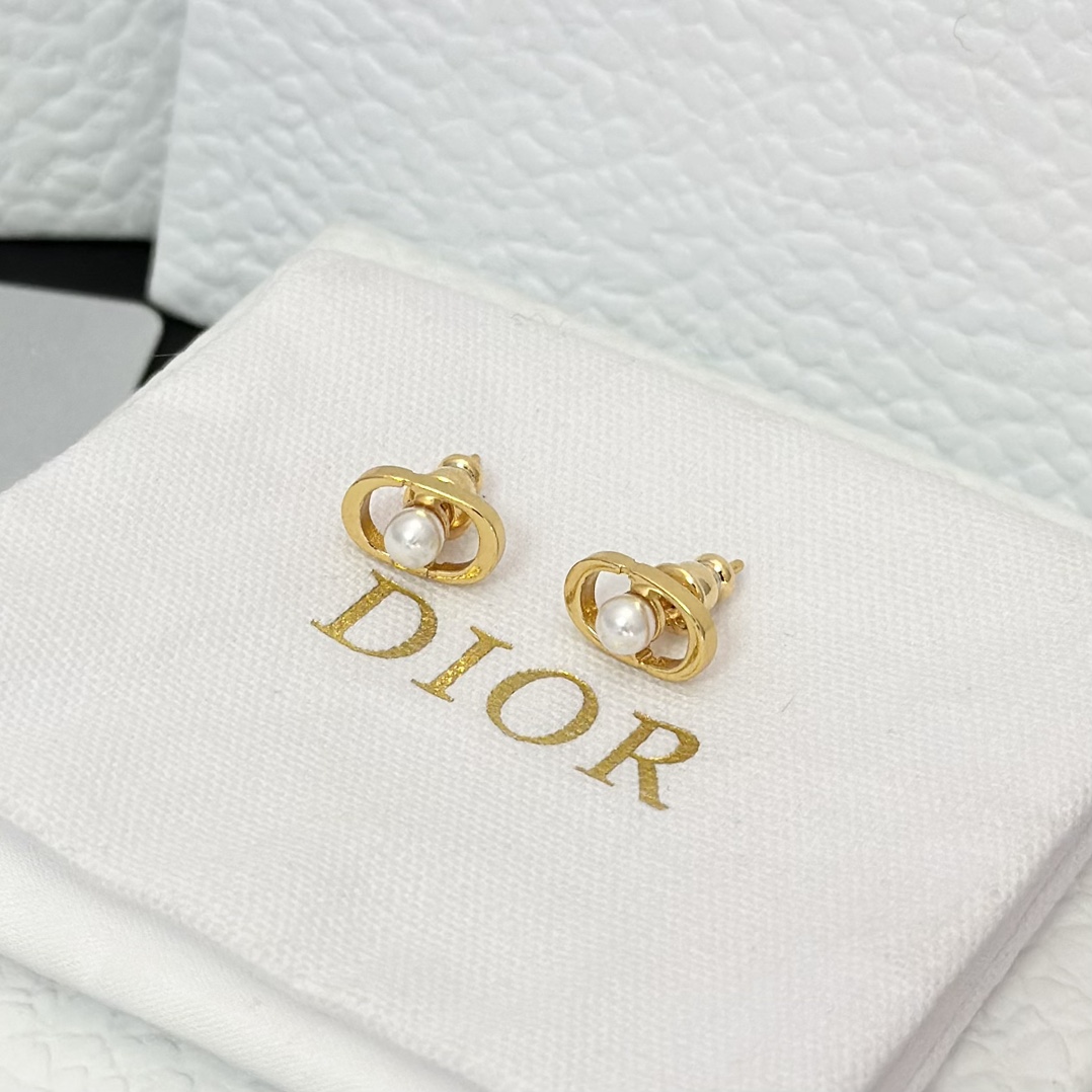 Replica Dior Pearl Paved CD Stud Earrings