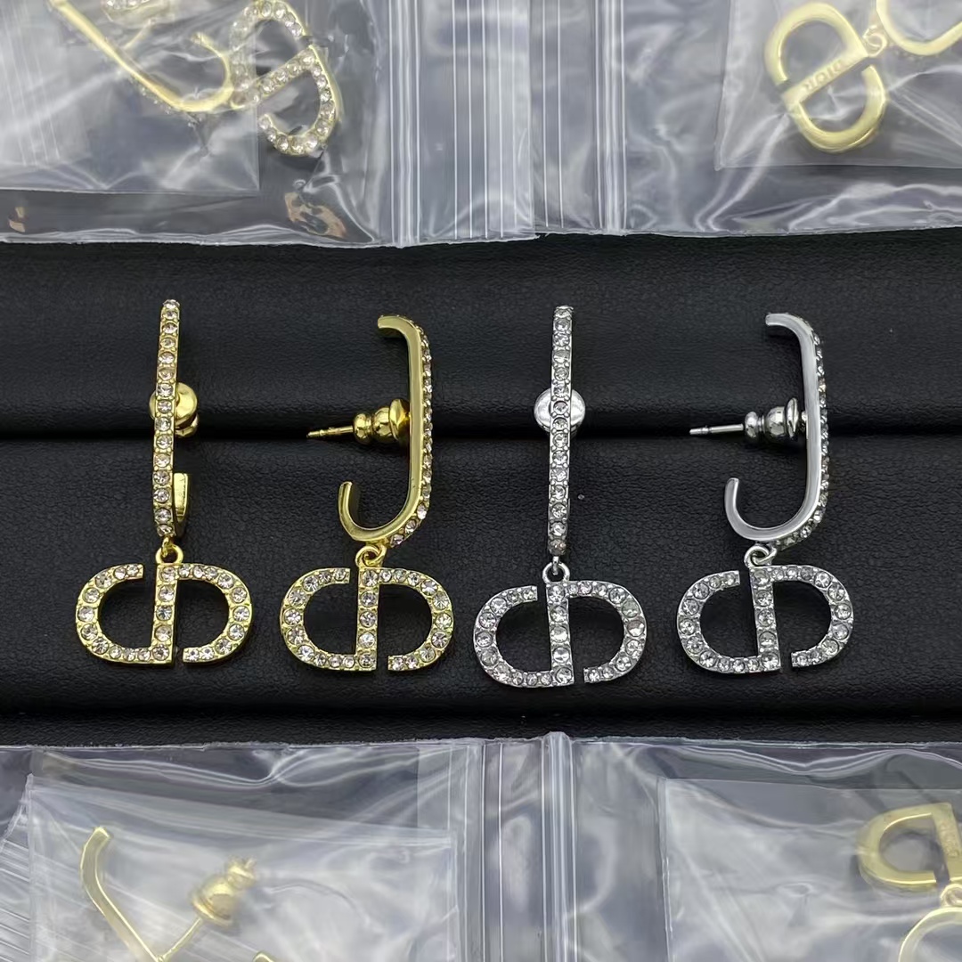 Replica Dior Huggie Hoop Earrings with CD Drop