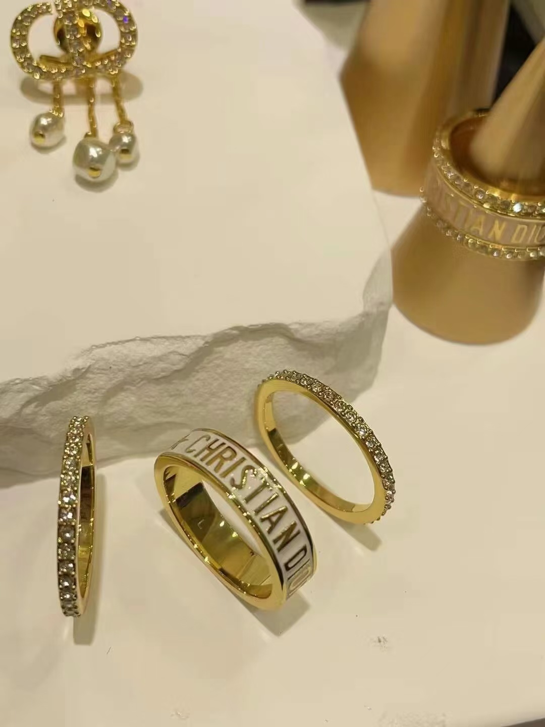 Replica Dior White Enamel Rings - 3 Pieces