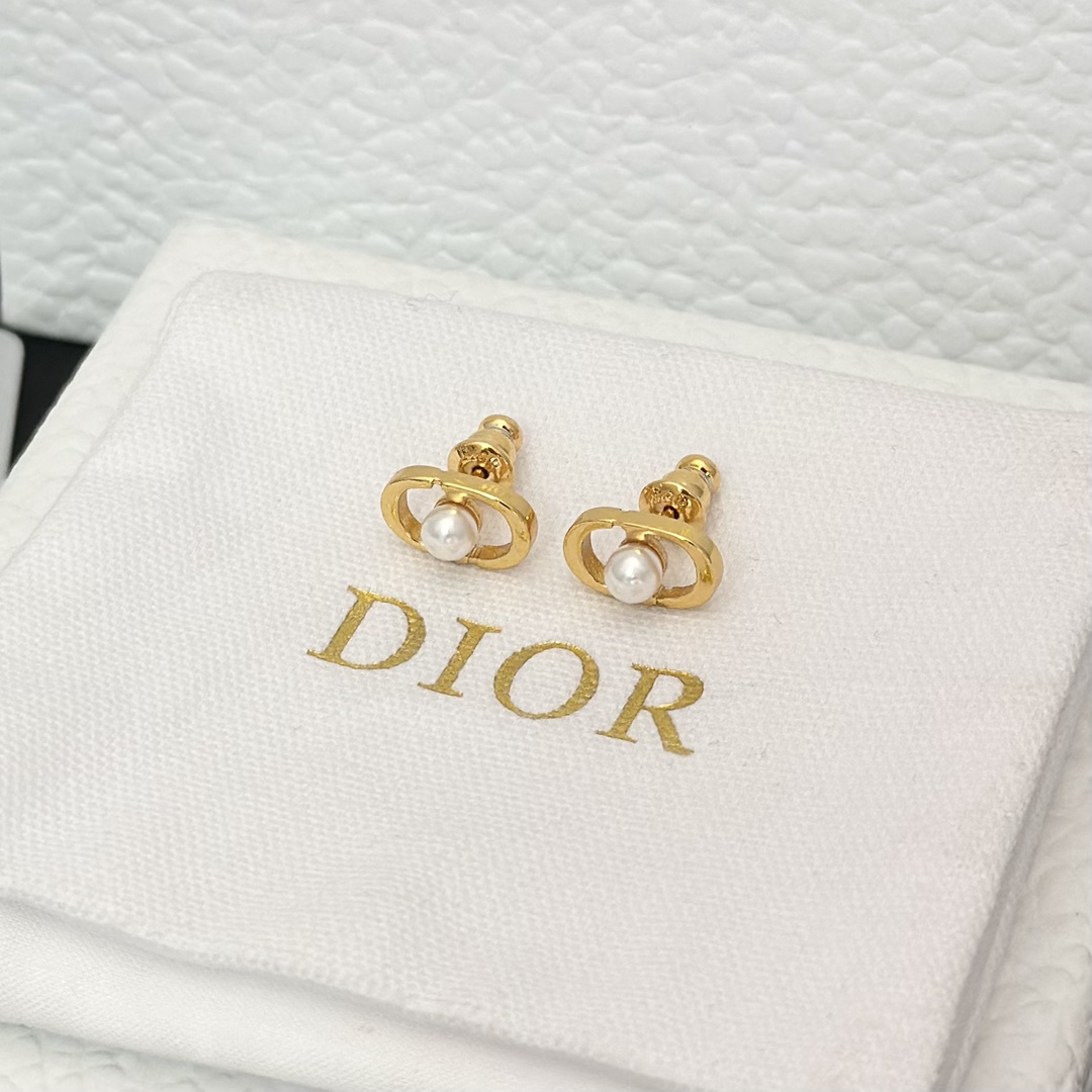 Replica Dior Pearl Paved CD Stud Earrings