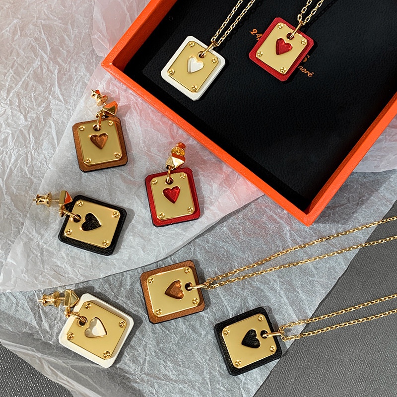 Replica Hermes Cowhide Leather Square Tag Earrings