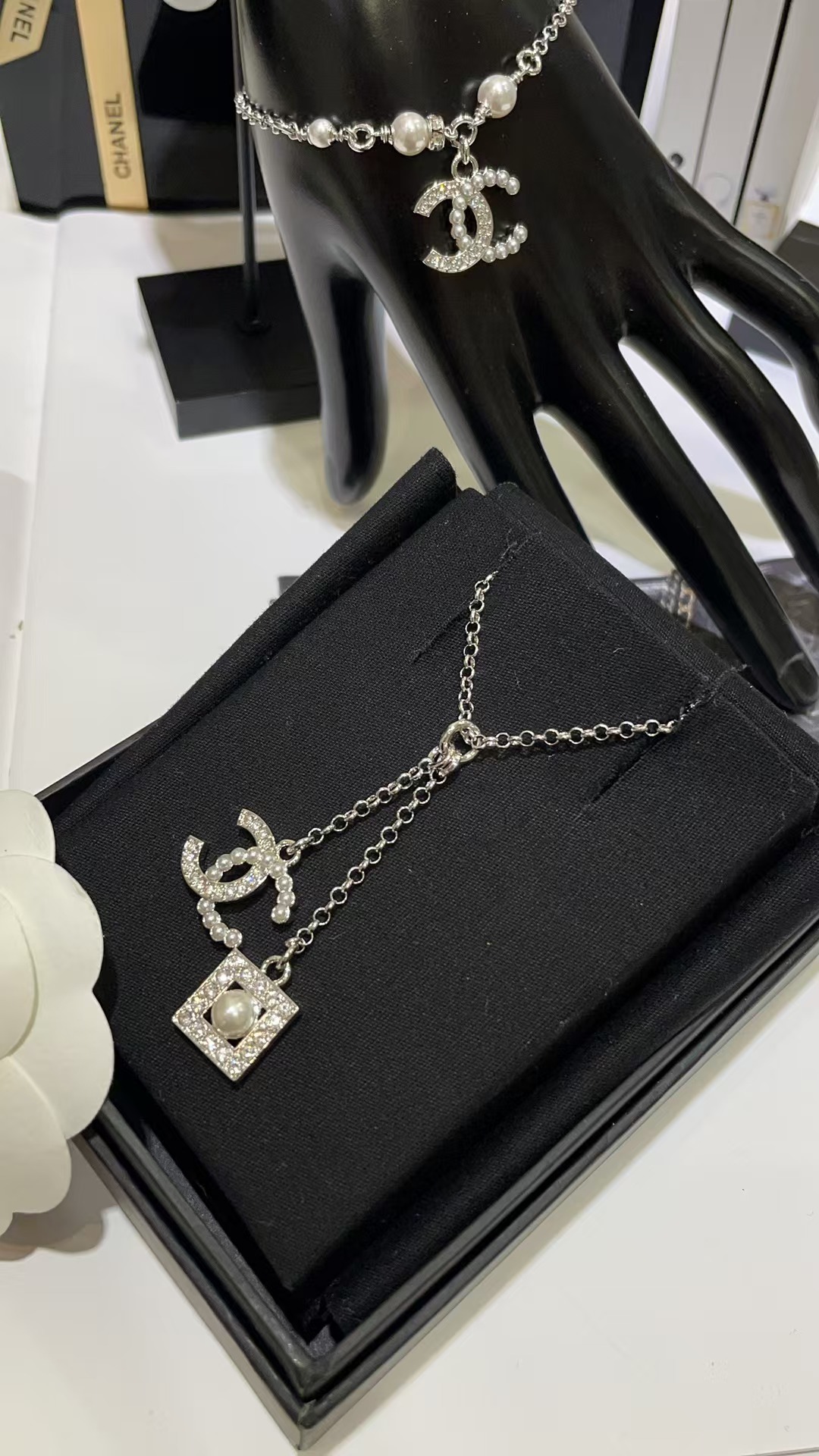Replica Chanel Two Pendants Drop Y Necklace