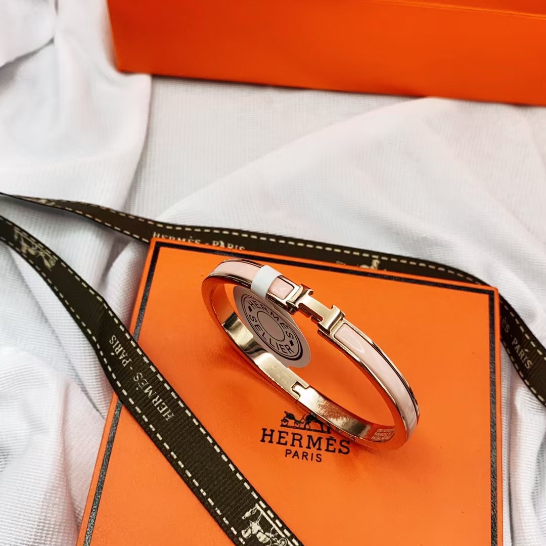 Replica Hermes H Pink Enamel Bracelet
