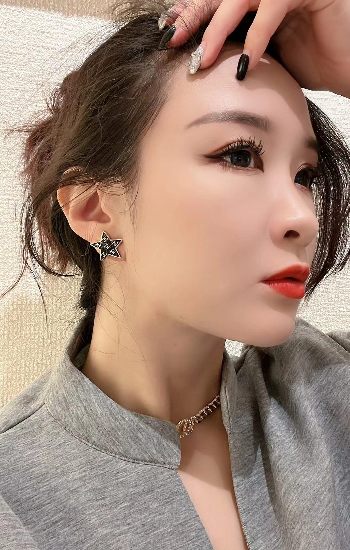 Replica Chanel Black Star Earrings