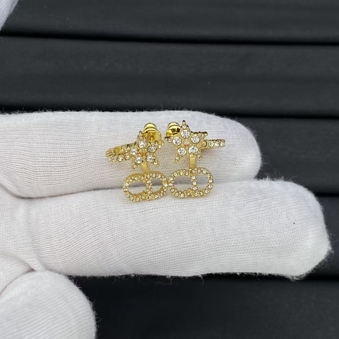 Replica Dior Diamond Paved Star CD Drop Earrings