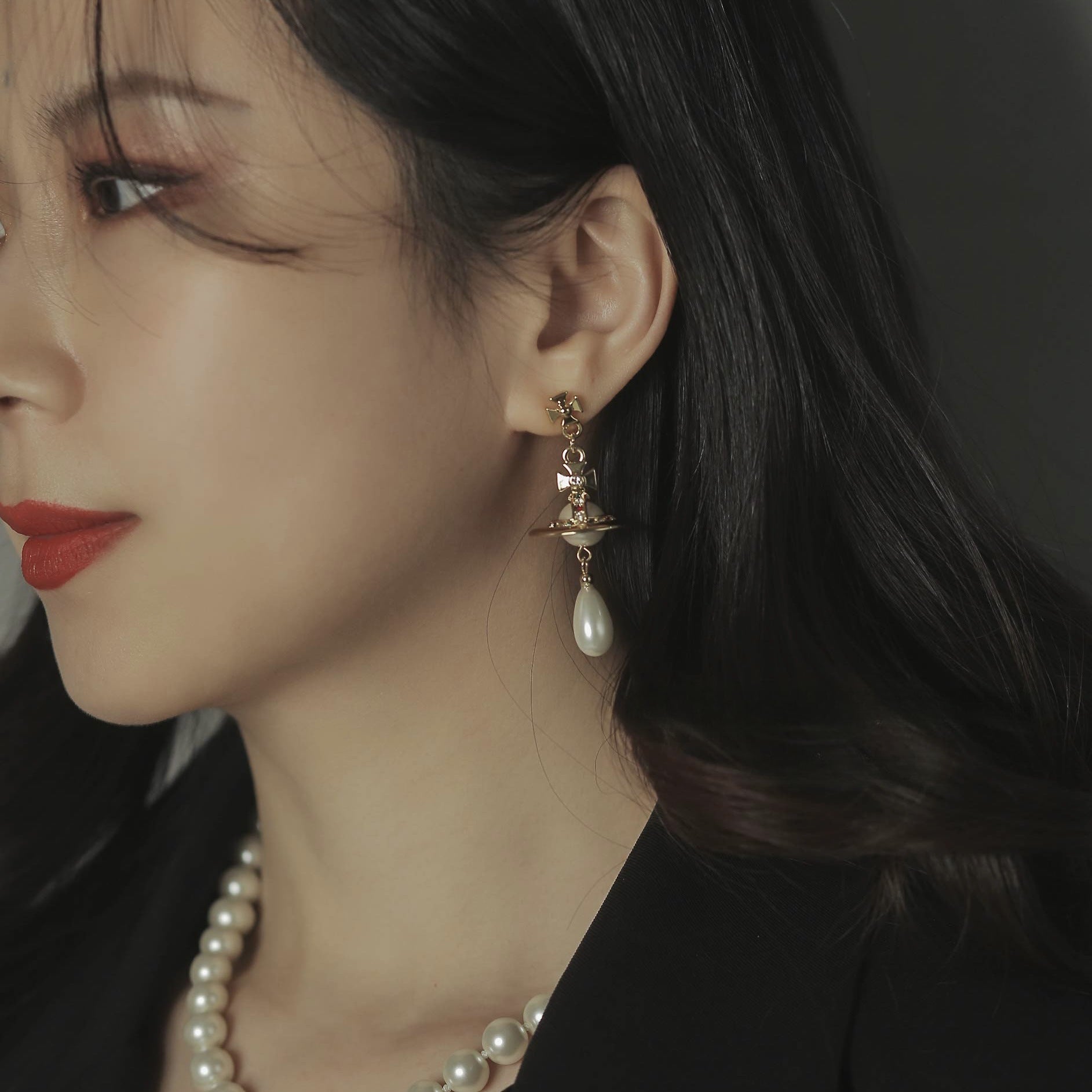 Replica Vivienne Westwood Saturn Teardrop Pearl Earring