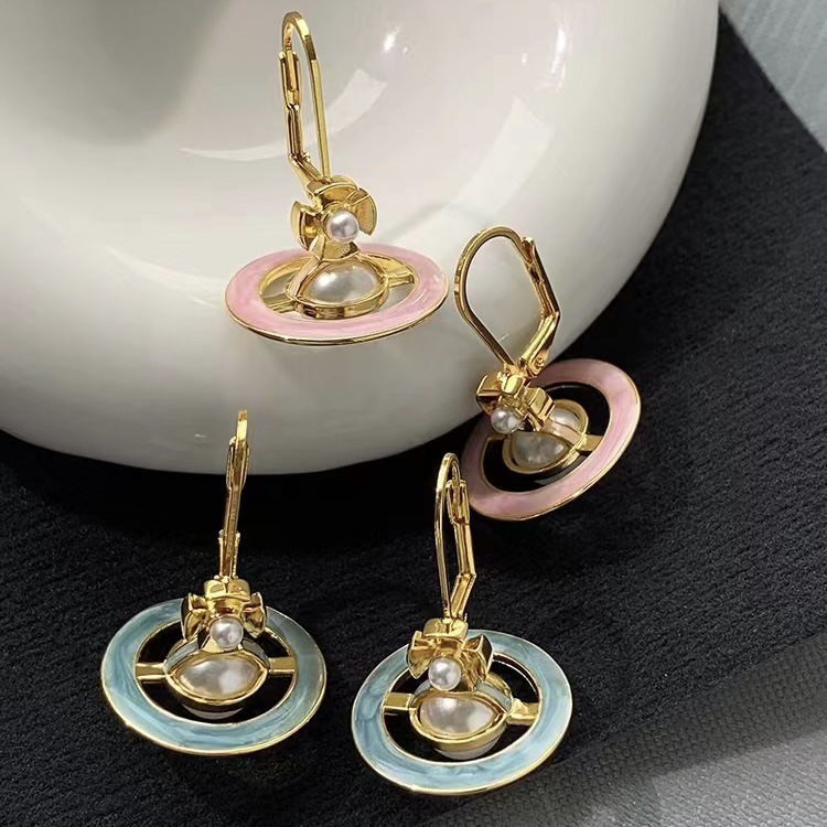 Replica Vivienne Westwood Enamel Saturn Pearl Earrings