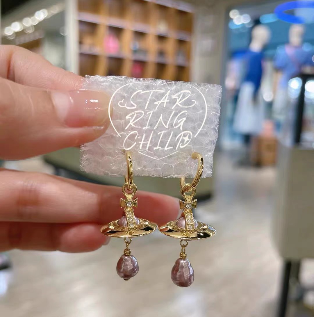 replica Vivienne Westwood Light Purple Baroque Pearl Earrings