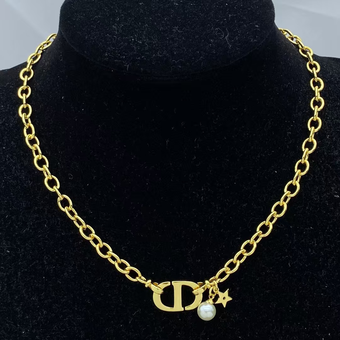 Replica Dior CD Pendant with Star Pearl Charm Necklace