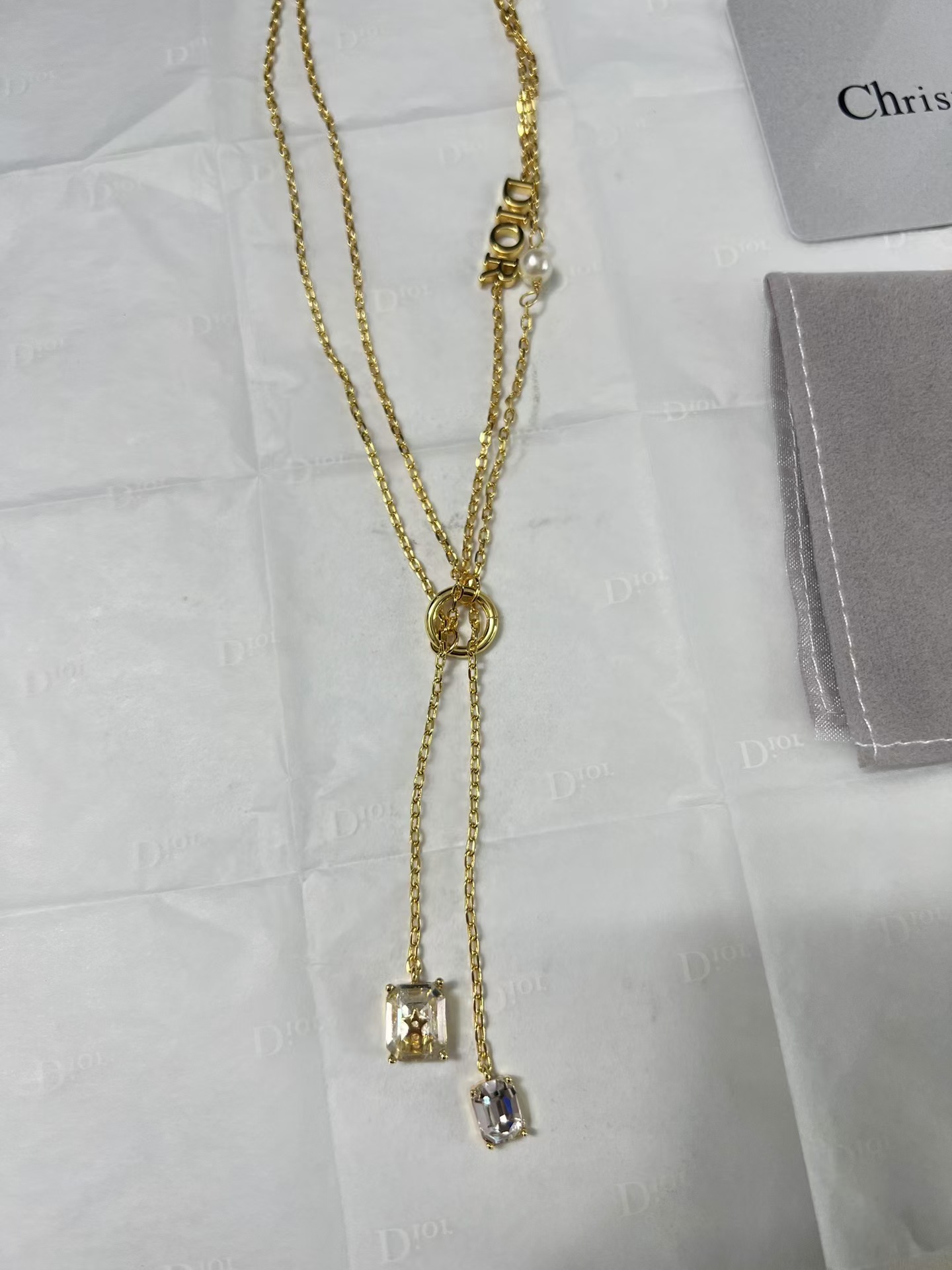 Replica Dior Two Layered Two String Diamond Pendant Drop Y Necklace