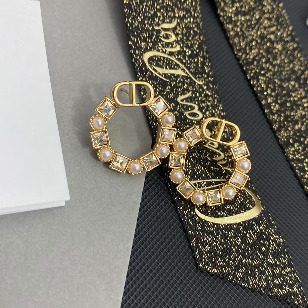 Replica Dior Rhinestone Round Earrings