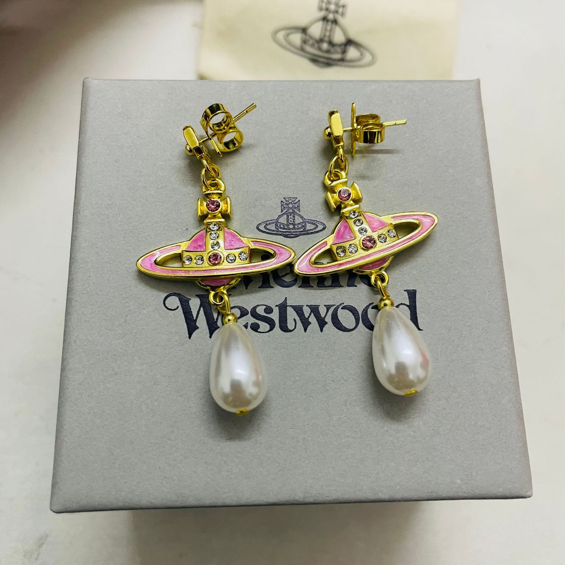 Replica Vivienne Westwood Vintage Pink and Purple Saturn Earrings