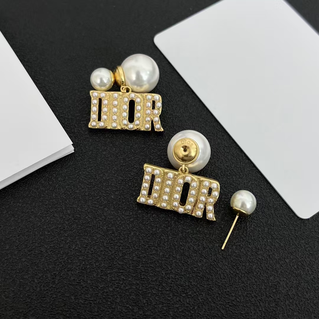 Replica Pearl Paved Dior Letters Earrings