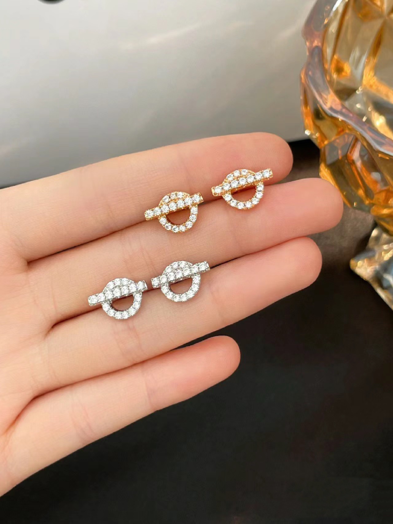 Replica Hermes Diamond Paved Q Stud Earrings