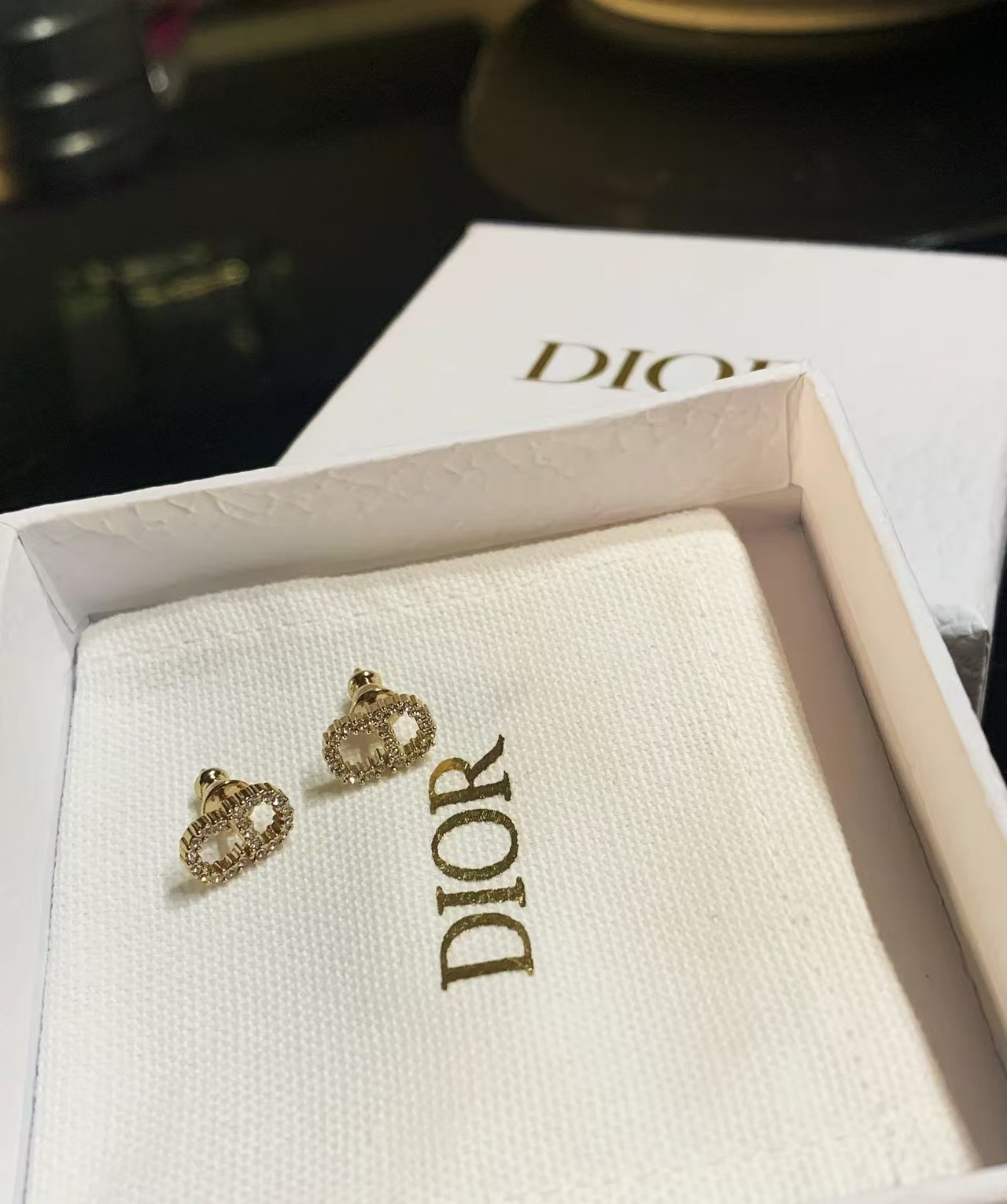 Replica Dior Classic Diamond Paved CD Stud Earrings
