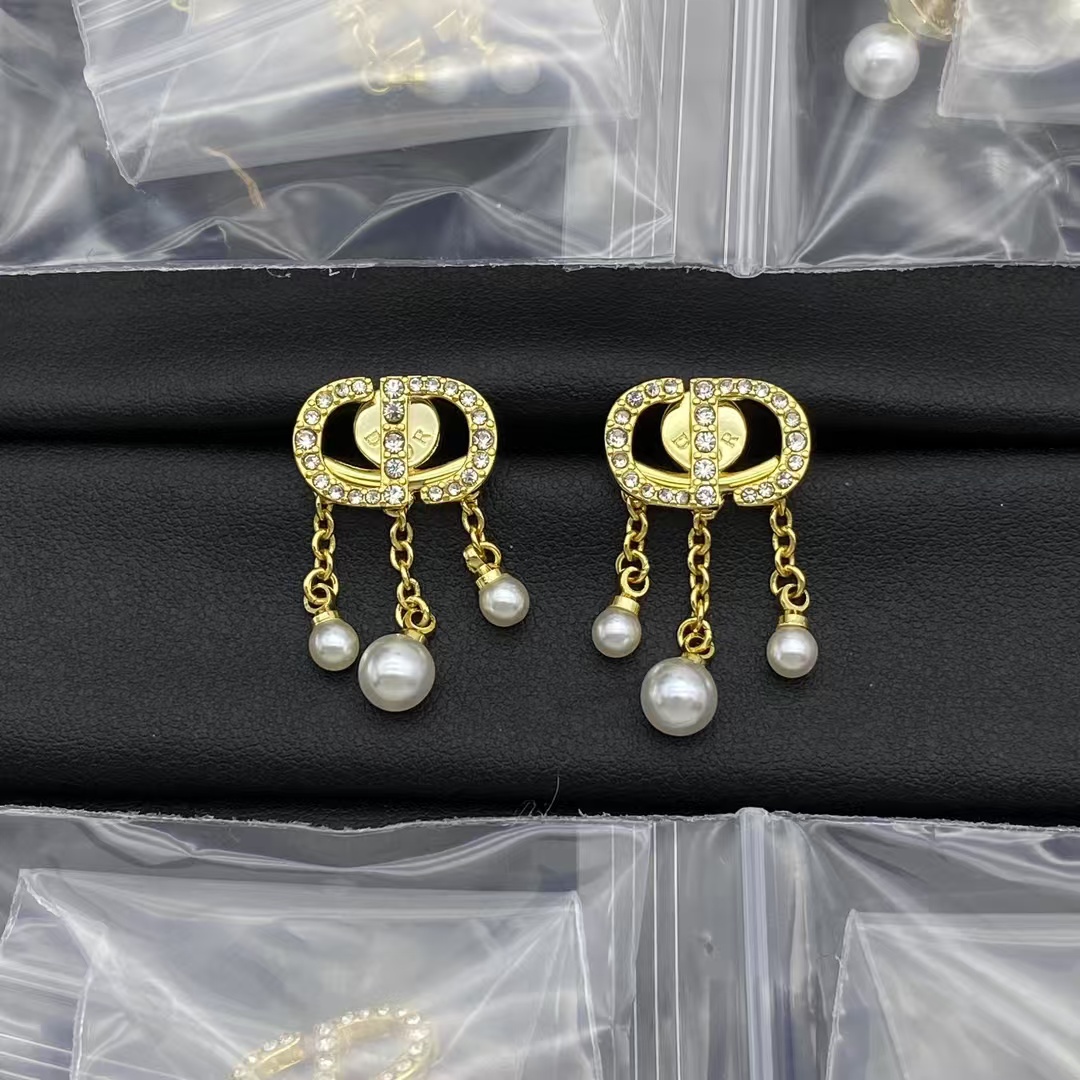 Replica Dior CD Pearl Tassel Earrings