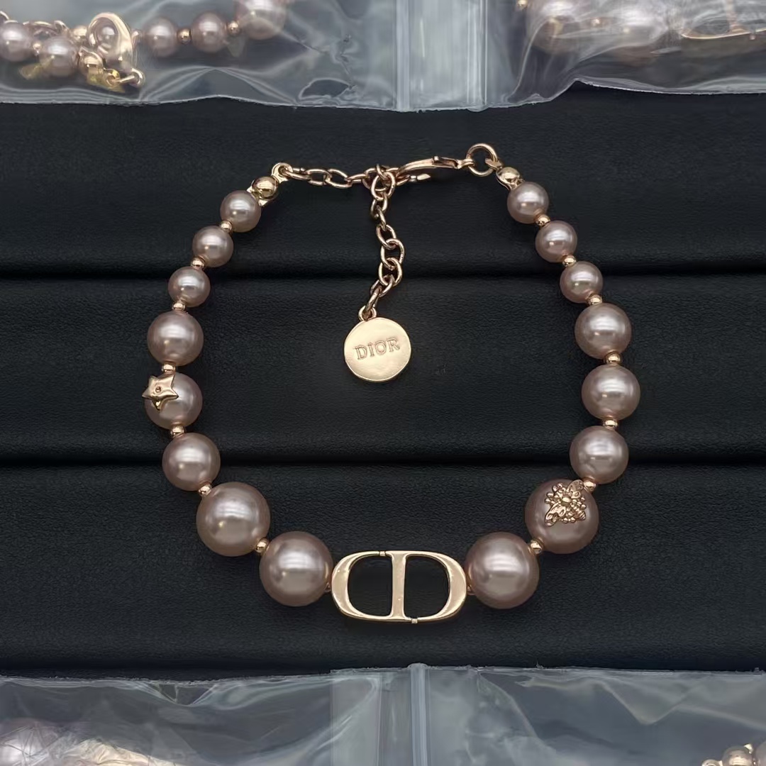 Replica Dior Rose Gold Pink Pearl Bracelet