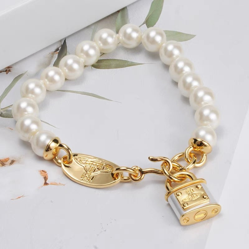 Replica Vivienne Westwood Lock Charm Pearl Bracelet
