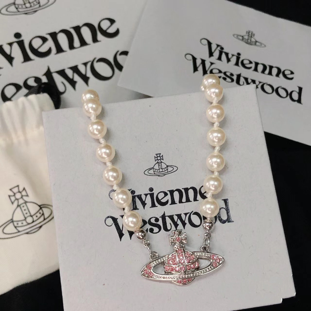 Replica Vivienne Westwood Pink Saturn Necklace