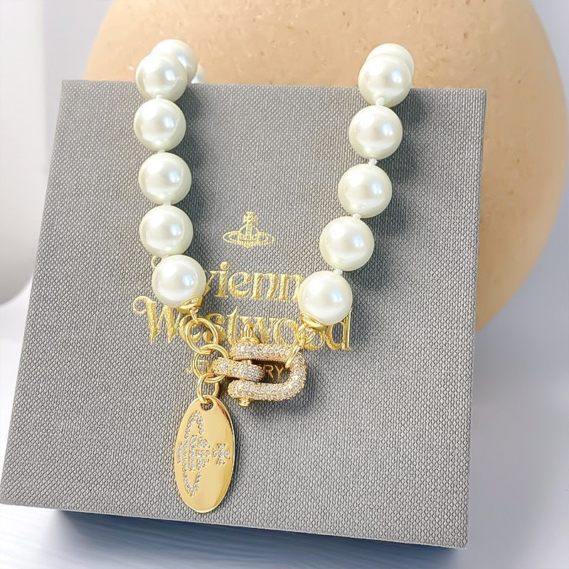 Replica Vivienne Westwood Horseshoe Clasp Saturn Pearl Necklace