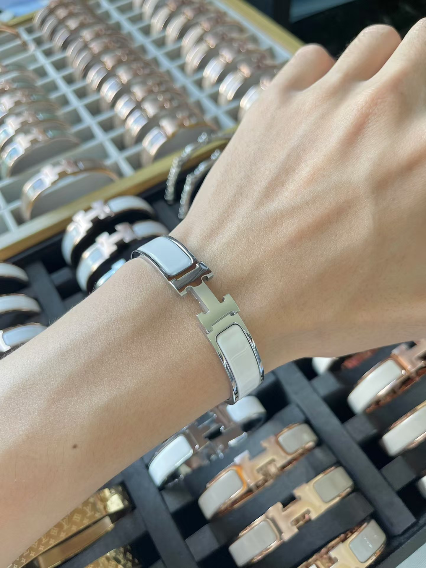 Replica Hermes Wide H Enamel Bracelet