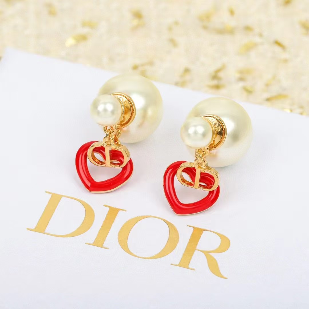 Replica Dior CD Heart Drop Front Back Pearl Stud Earring