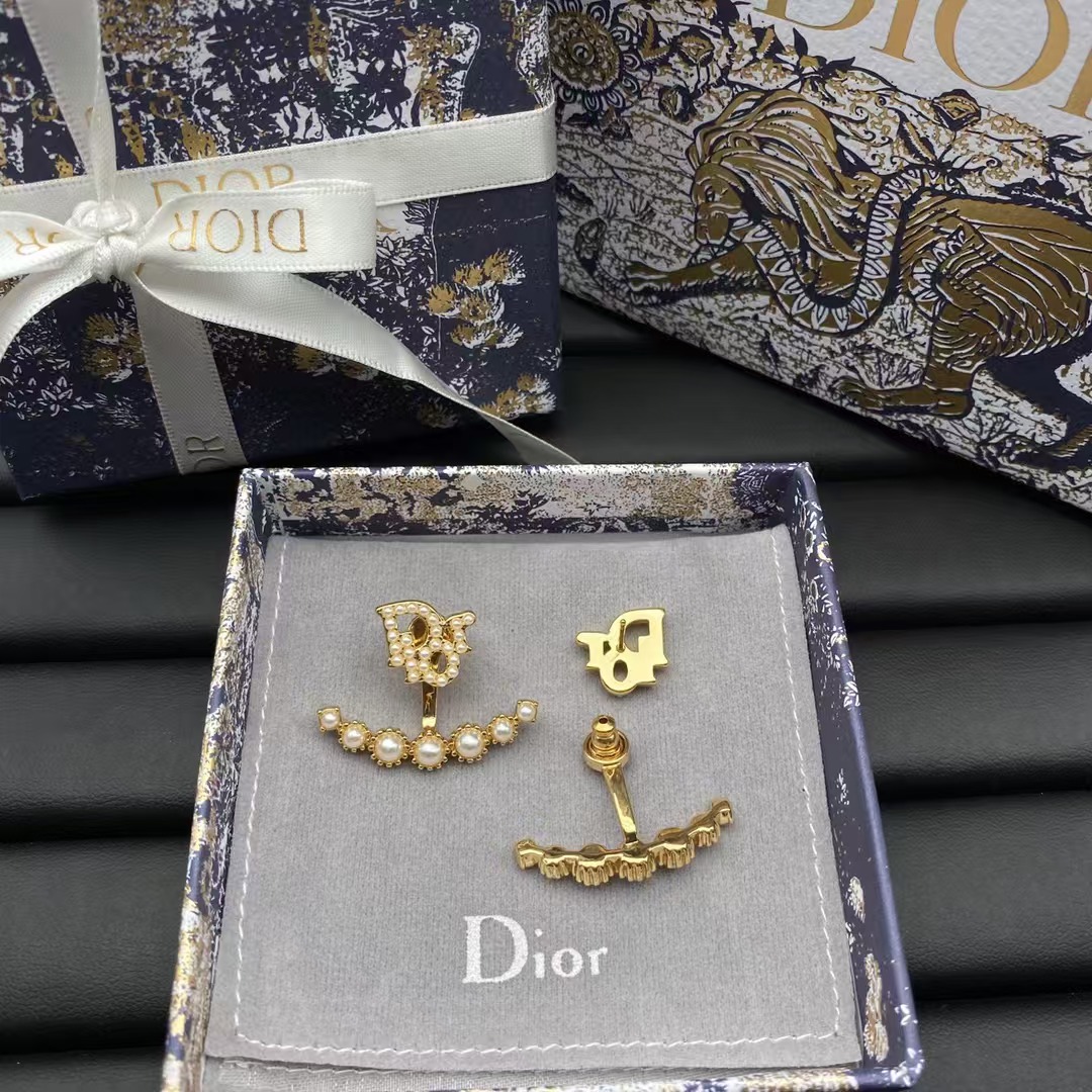 Replica Dior Pearl Paved Stud Earrings
