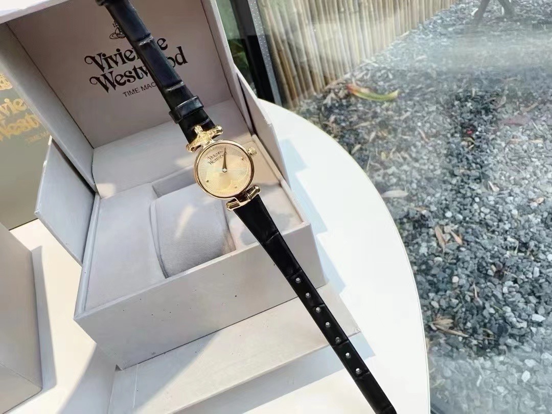 Replica Vivienne Westwood Black Genuine Leather Band Watch - 23MM