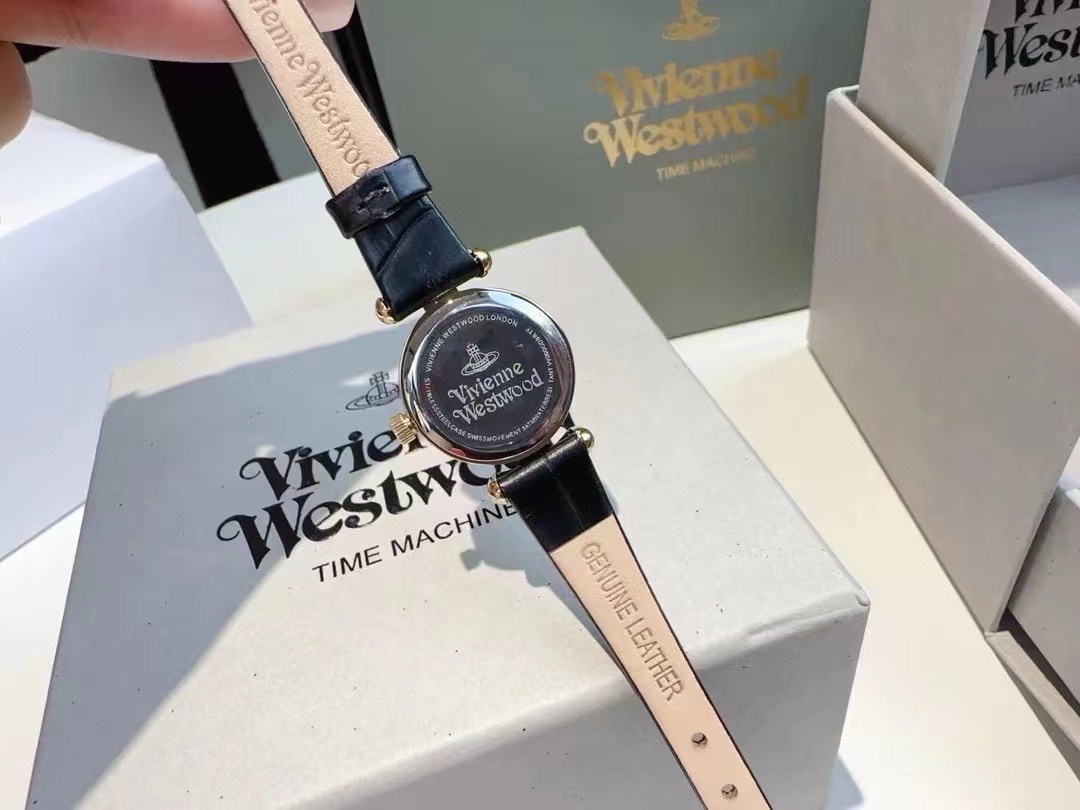 Replica Vivienne Westwood Black Genuine Leather Band Watch - 23MM