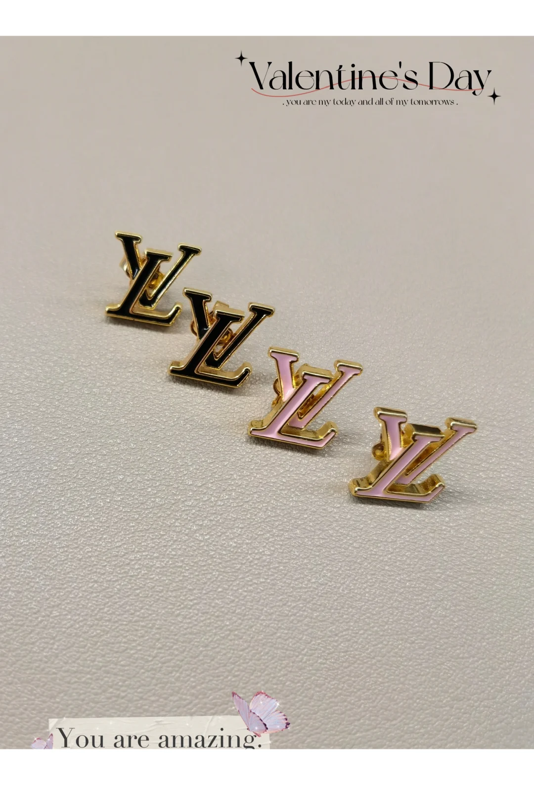 Replica Louis Vuitton Pink LV Letter Earrings
