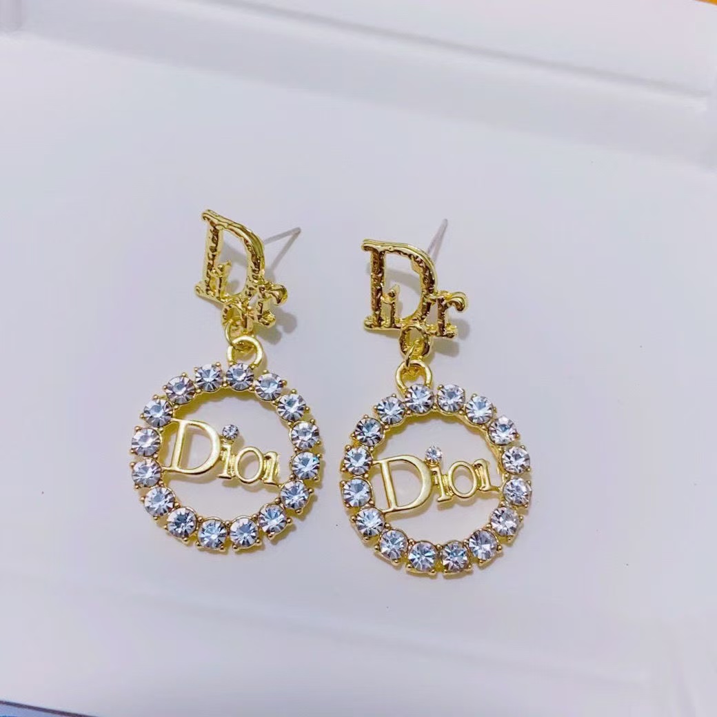 Replica Dior Diamond Paved Round CD Earrings