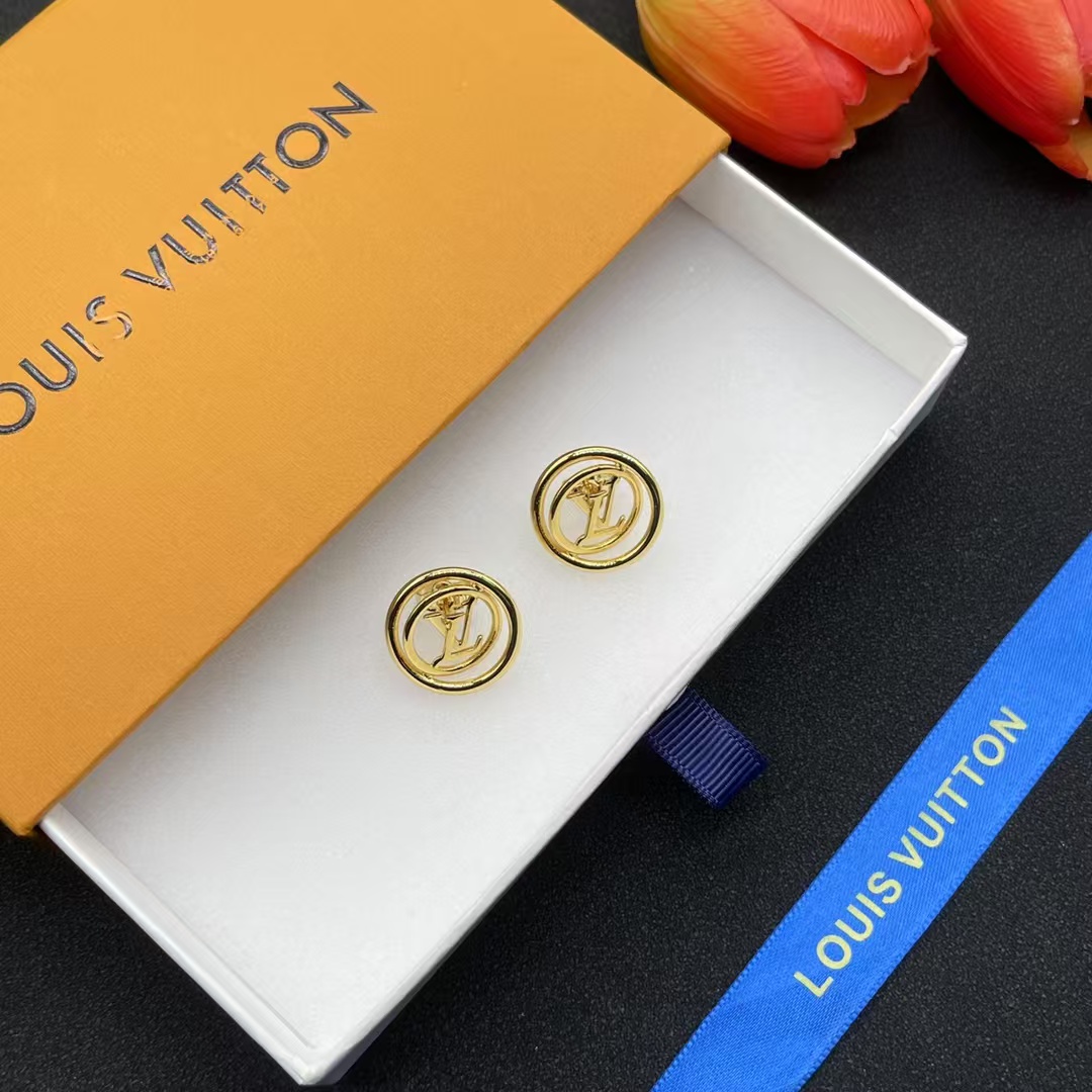 Replica Louis Vuitton Hollow LV Letter Round Earrings