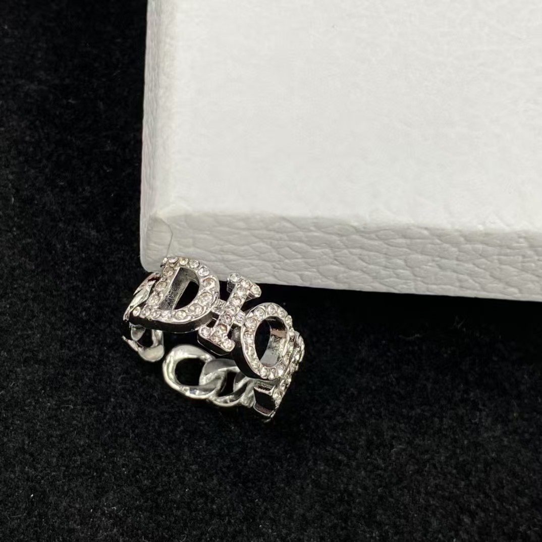Replica Diamond Paved Dior Letters Open Ring