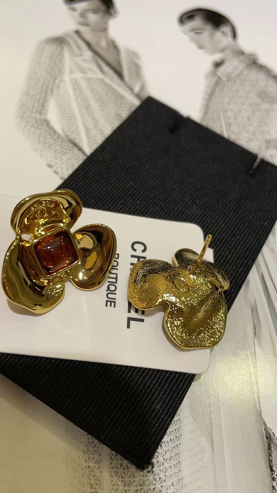 Replica Chanel Gold Camellia Stud Earrings