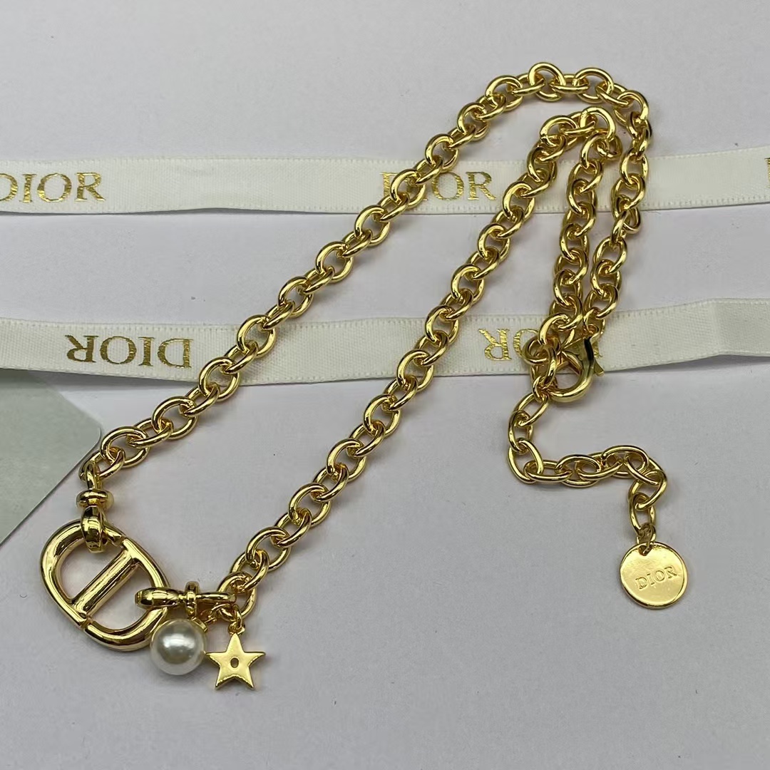 Replica Dior CD Pendant with Star Pearl Charm Necklace