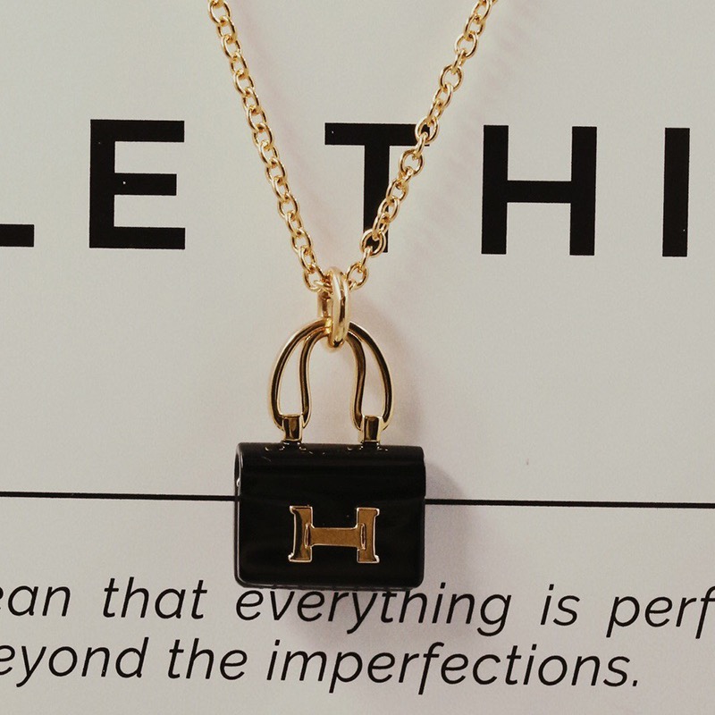 Replica Hermes Black Bag Pendant Necklace