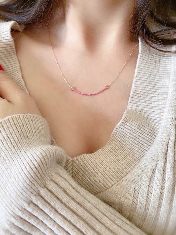 Replica Tiffany Rose Gold Chain Pink Diamond Smile Necklace