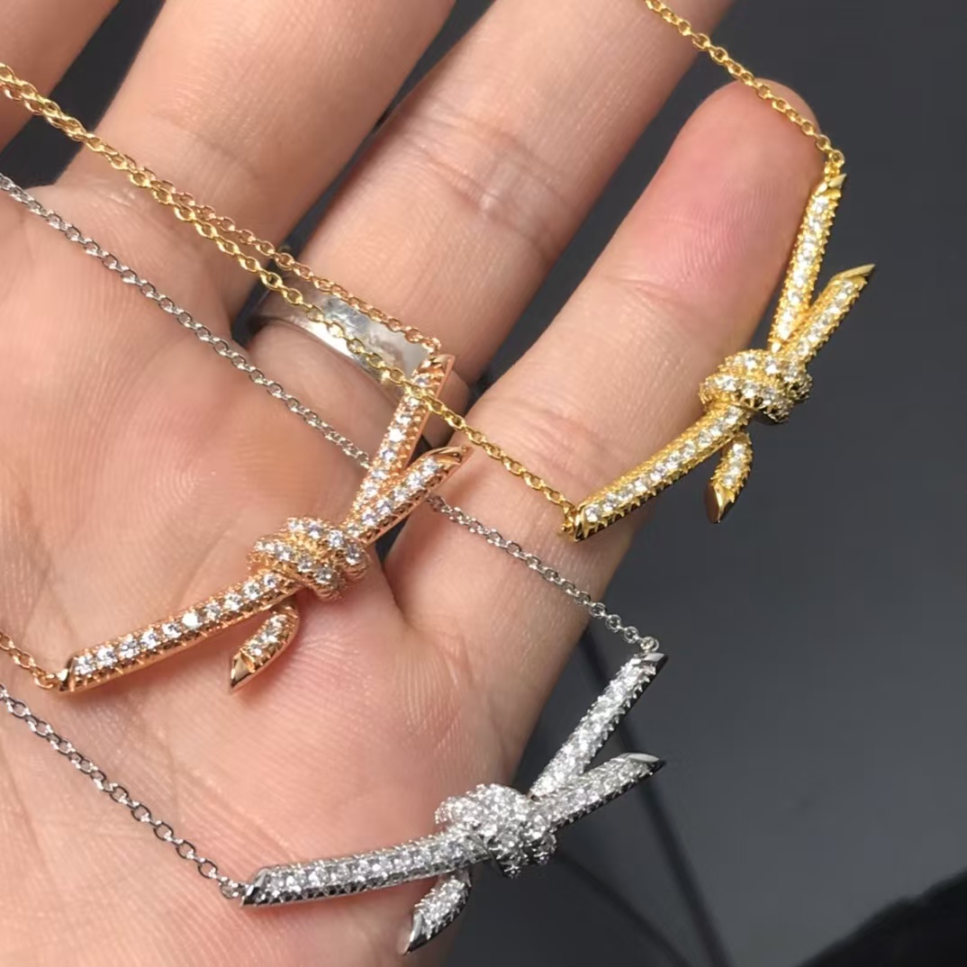 Replica Tiffany Knot Pendant Necklace - Full Diamond