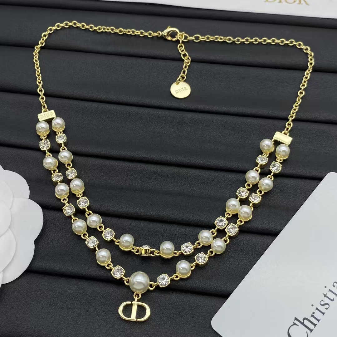 Replica Dior Layered Two Row Pearl Necklace