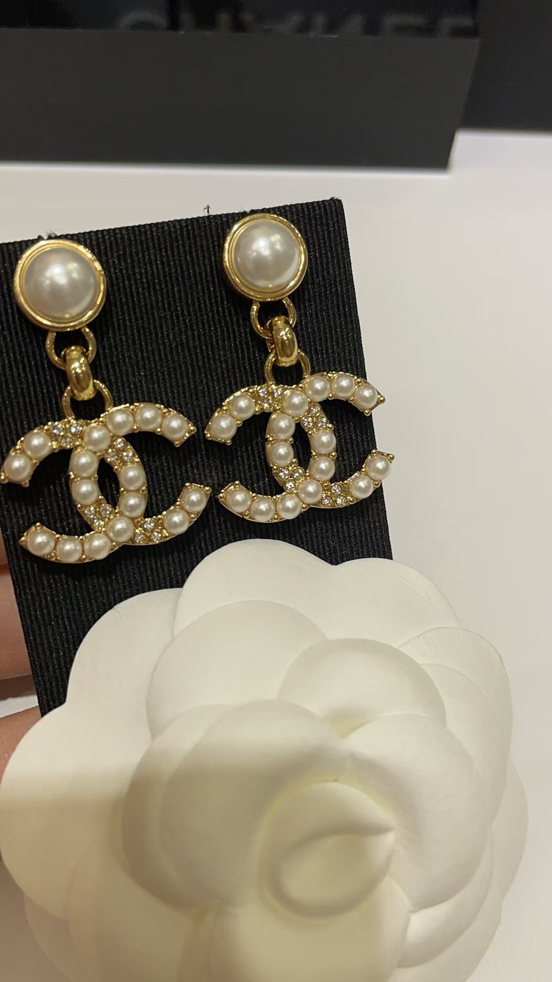 Replica Chanel Pearl Paved Double C Earrings