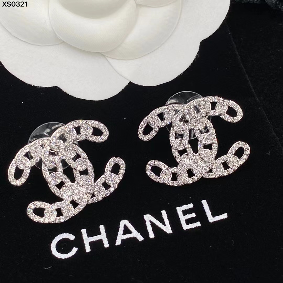 Replica Chanel Silver Color Hollow Double C Earrings